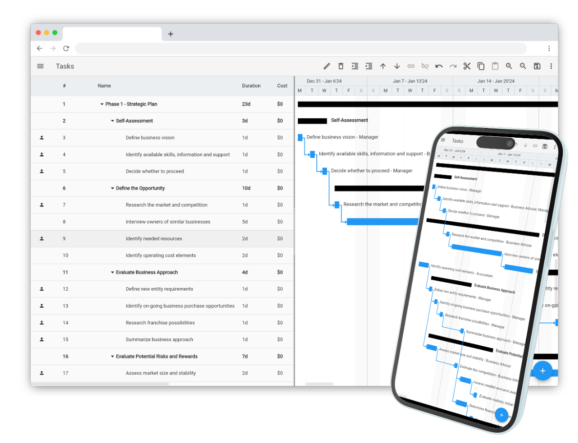 Ingantt interface screenshot within Google Workspace